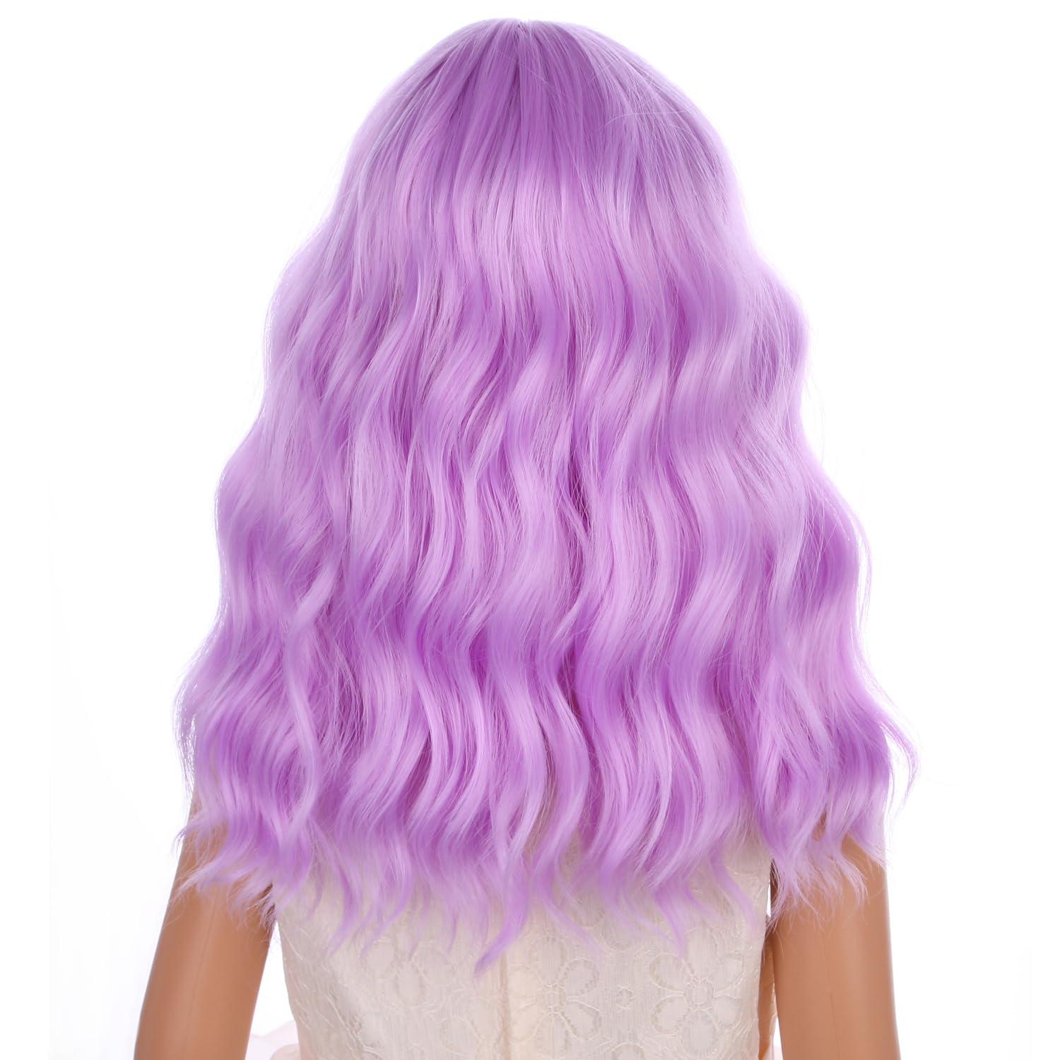 imageBlack Kids Child Wig Shoulder Length Black Wavy Wigs with Bangs for Gilrs Heat Resistant Synthetic Girls Wig Daily Wear WigsLavender Purple