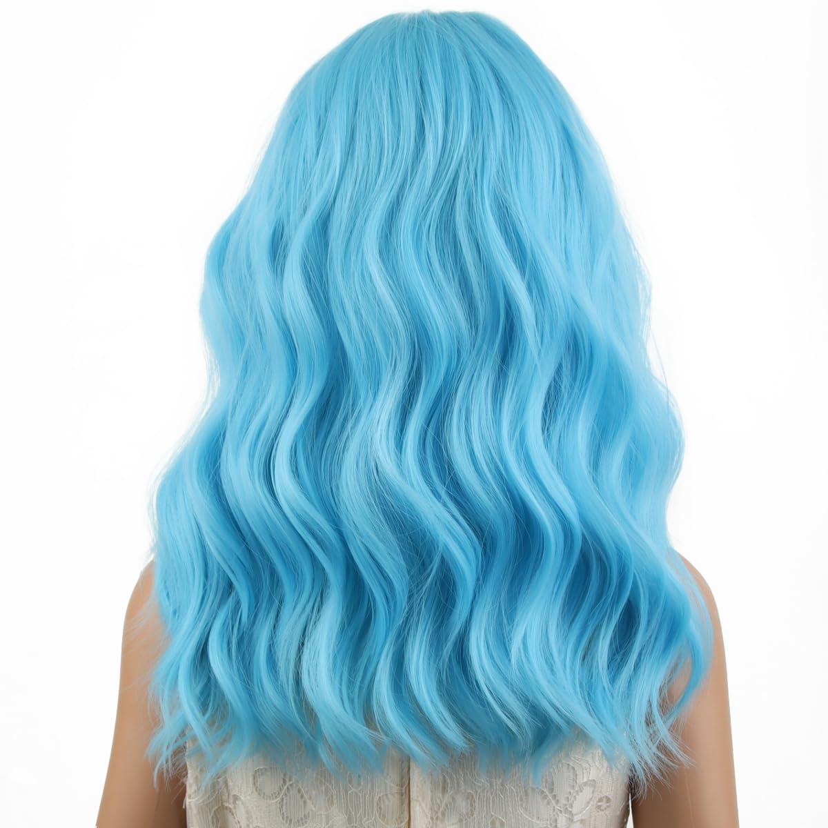 imageBlack Kids Child Wig Shoulder Length Black Wavy Wigs with Bangs for Gilrs Heat Resistant Synthetic Girls Wig Daily Wear WigsLight Blue