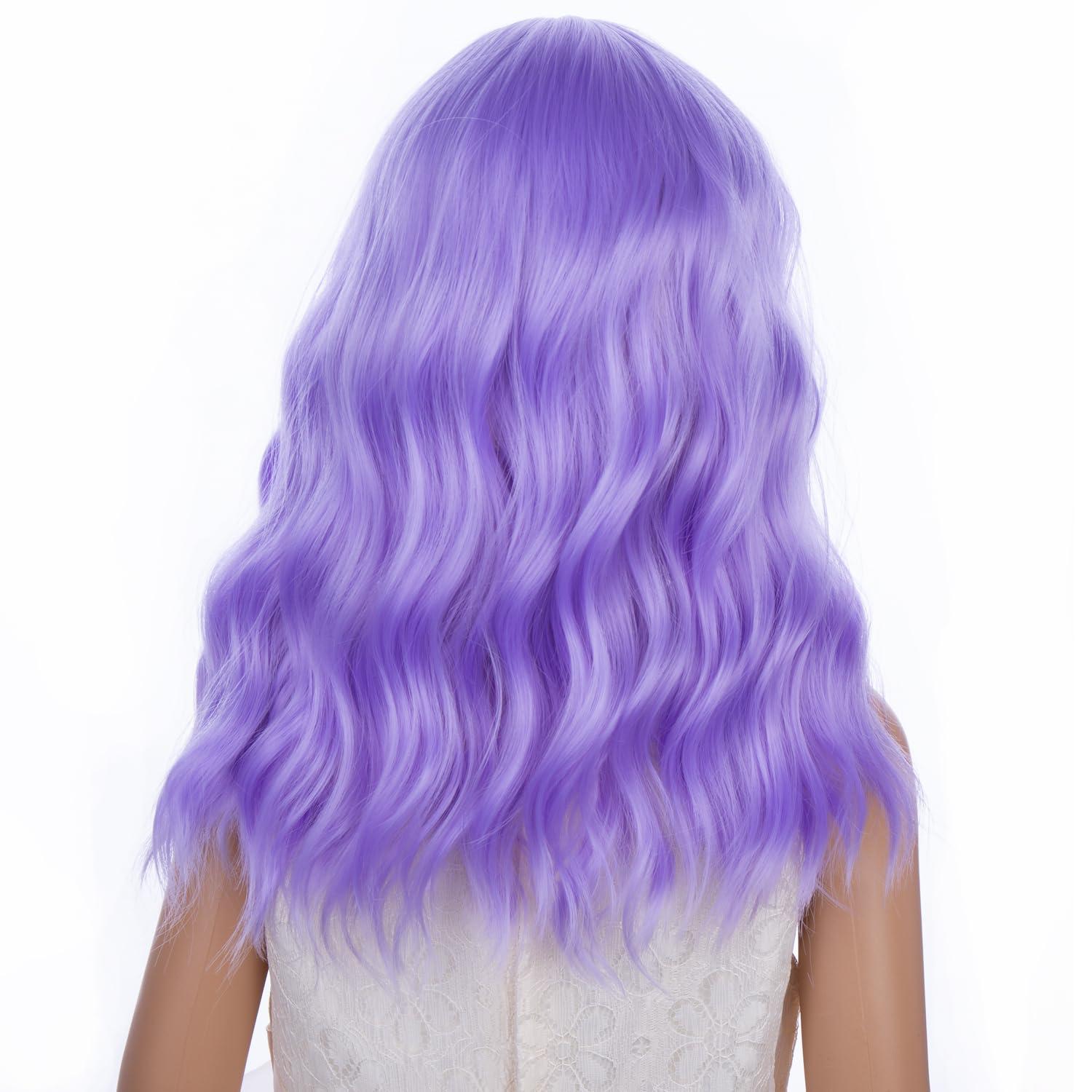 imageBlack Kids Child Wig Shoulder Length Black Wavy Wigs with Bangs for Gilrs Heat Resistant Synthetic Girls Wig Daily Wear WigsLight Purple