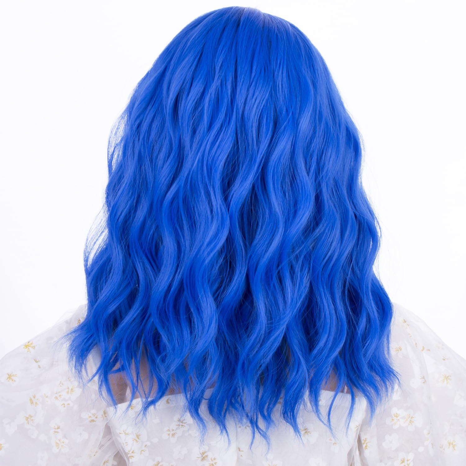 imageBlack Kids Child Wig Shoulder Length Black Wavy Wigs with Bangs for Gilrs Heat Resistant Synthetic Girls Wig Daily Wear WigsMixed Blue