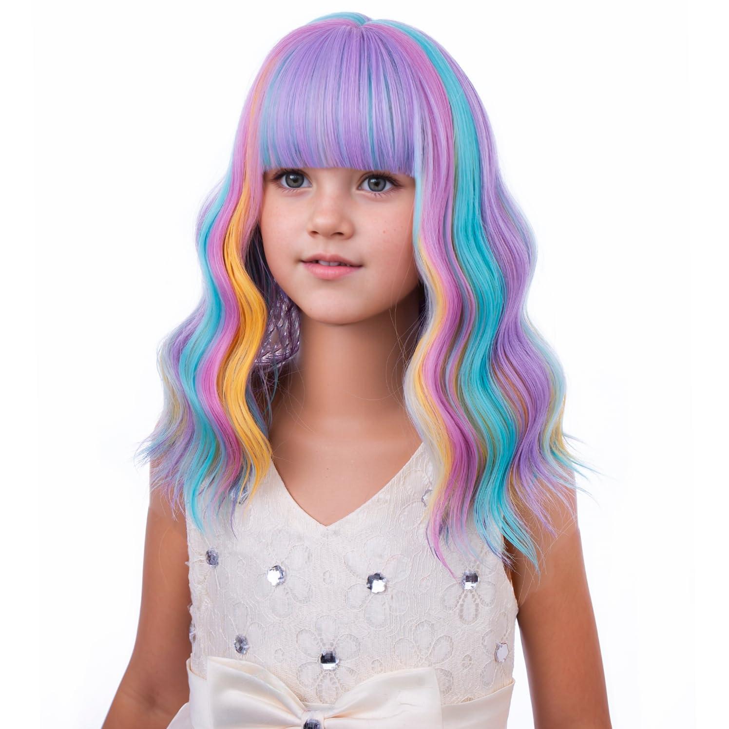 imageBlack Kids Child Wig Shoulder Length Black Wavy Wigs with Bangs for Gilrs Heat Resistant Synthetic Girls Wig Daily Wear WigsMulticolor