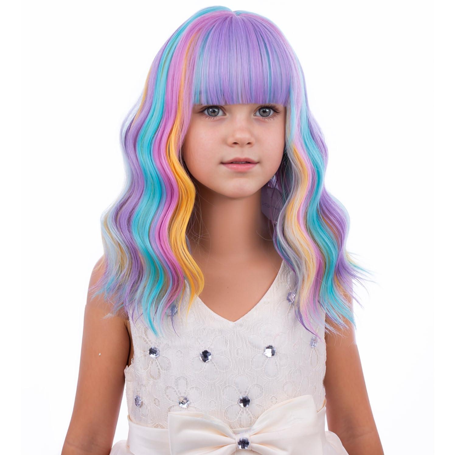 imageBlack Kids Child Wig Shoulder Length Black Wavy Wigs with Bangs for Gilrs Heat Resistant Synthetic Girls Wig Daily Wear WigsMulticolor