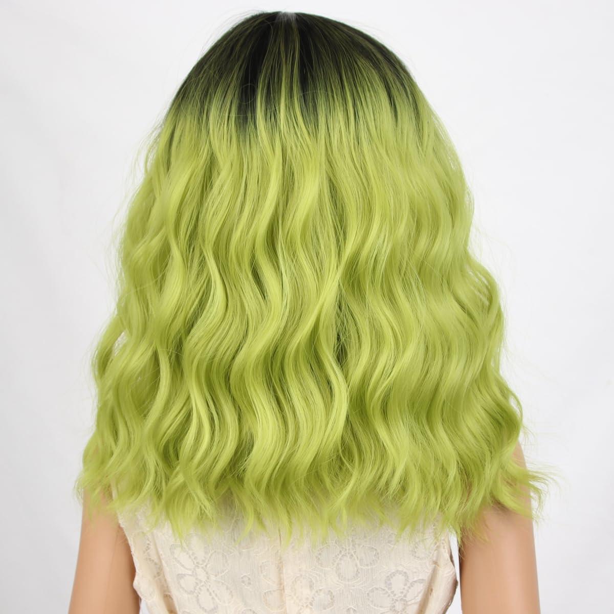 imageBlack Kids Child Wig Shoulder Length Black Wavy Wigs with Bangs for Gilrs Heat Resistant Synthetic Girls Wig Daily Wear WigsOmbre Green