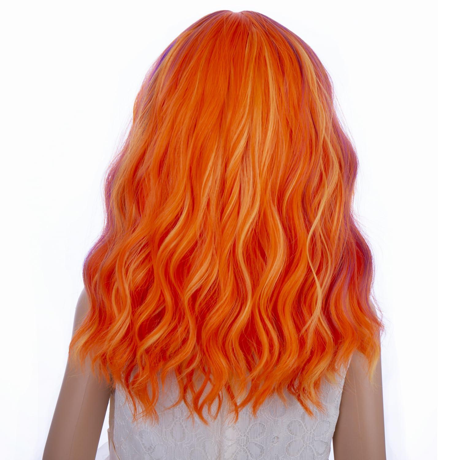 imageBlack Kids Child Wig Shoulder Length Black Wavy Wigs with Bangs for Gilrs Heat Resistant Synthetic Girls Wig Daily Wear WigsOrange Purple Mixed Pink