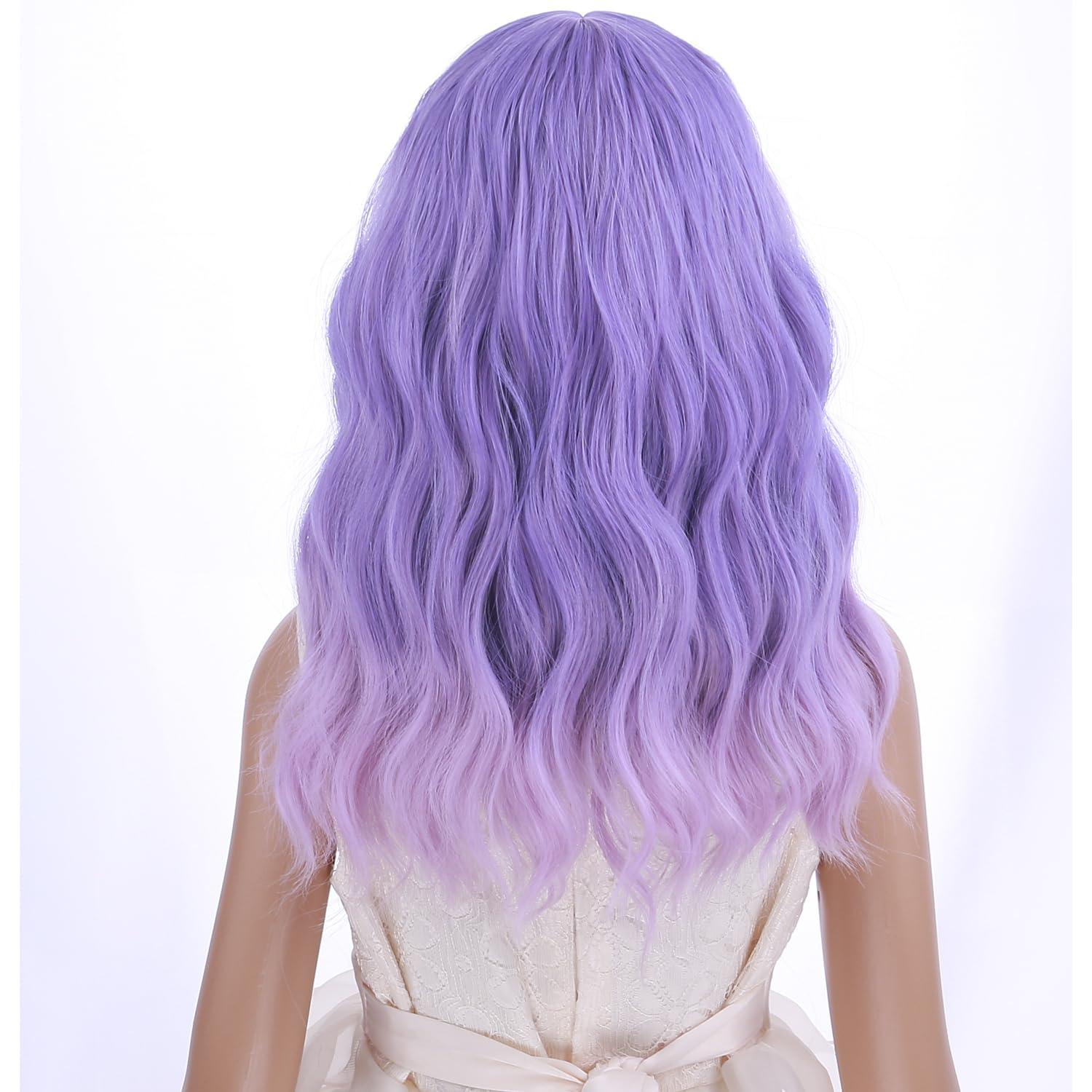 imageBlack Kids Child Wig Shoulder Length Black Wavy Wigs with Bangs for Gilrs Heat Resistant Synthetic Girls Wig Daily Wear WigsPurple Ombre Pink