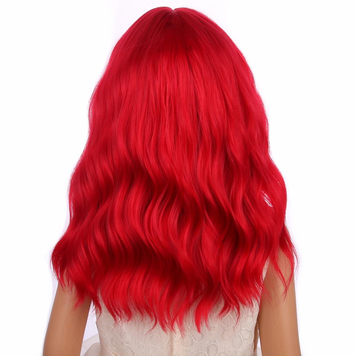 imageBlack Kids Child Wig Shoulder Length Black Wavy Wigs with Bangs for Gilrs Heat Resistant Synthetic Girls Wig Daily Wear WigsRed