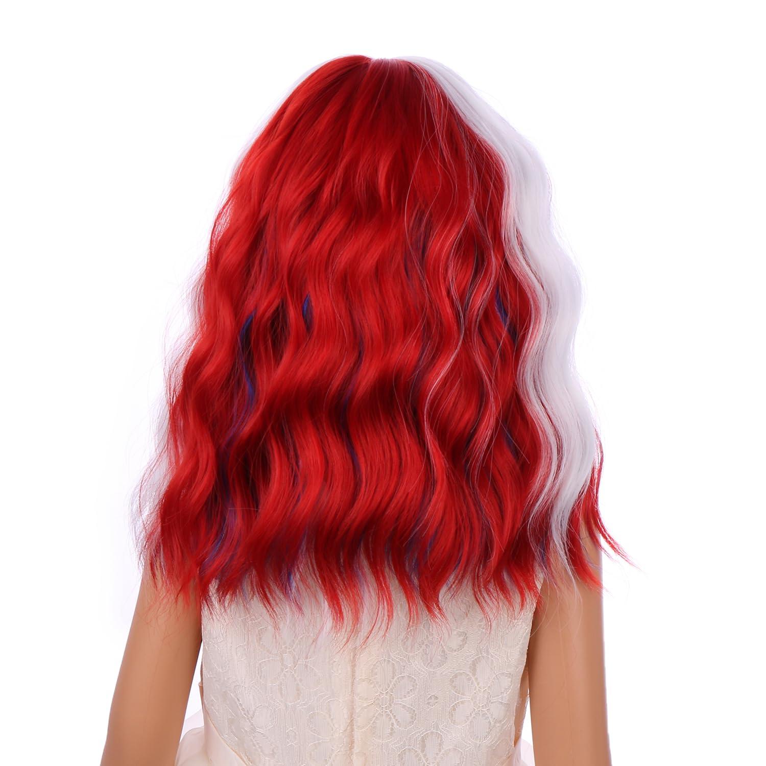 imageBlack Kids Child Wig Shoulder Length Black Wavy Wigs with Bangs for Gilrs Heat Resistant Synthetic Girls Wig Daily Wear WigsRed White and Blue