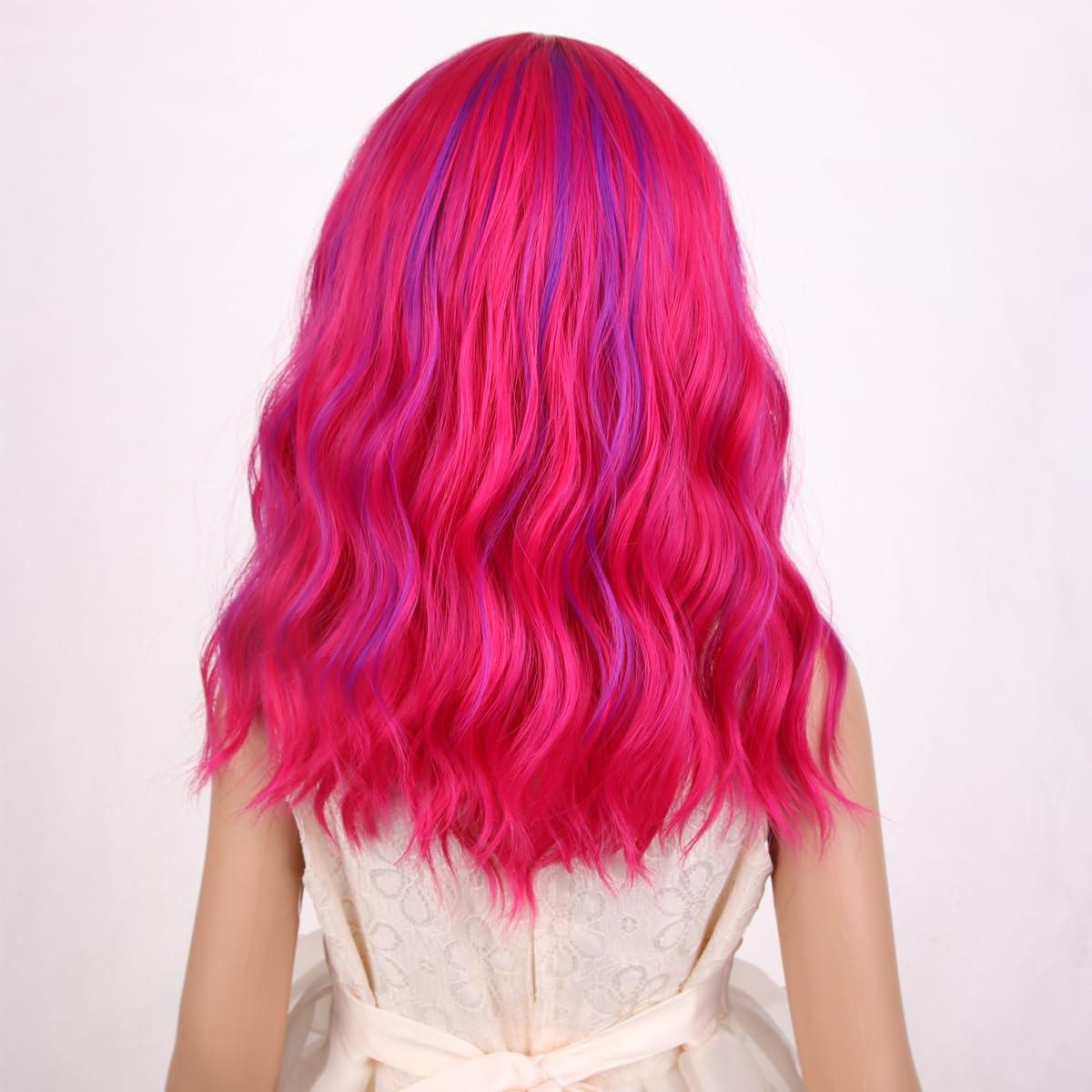 imageBlack Kids Child Wig Shoulder Length Black Wavy Wigs with Bangs for Gilrs Heat Resistant Synthetic Girls Wig Daily Wear WigsRose Mixed Purple