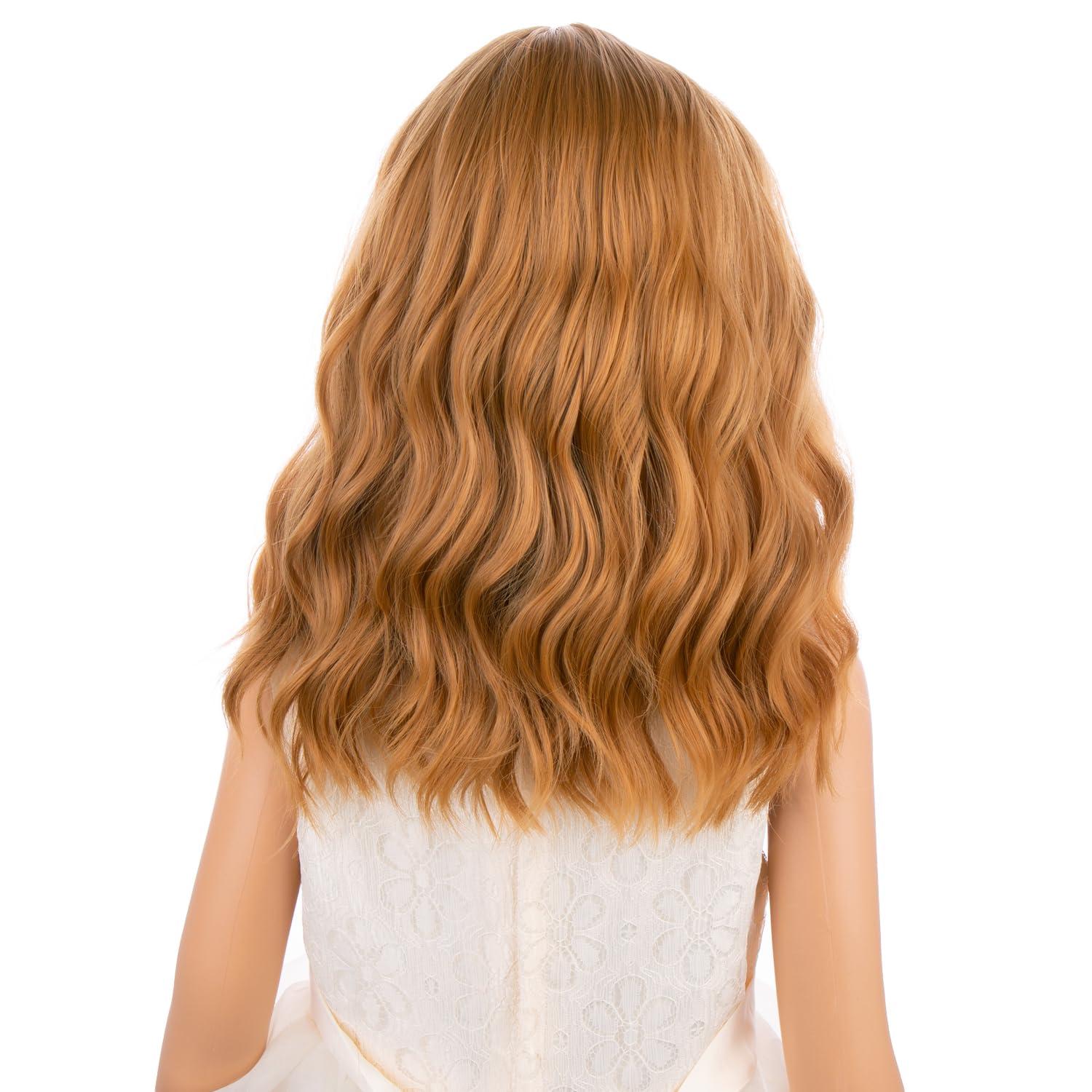 imageBlack Kids Child Wig Shoulder Length Black Wavy Wigs with Bangs for Gilrs Heat Resistant Synthetic Girls Wig Daily Wear WigsStrawberry Blonde