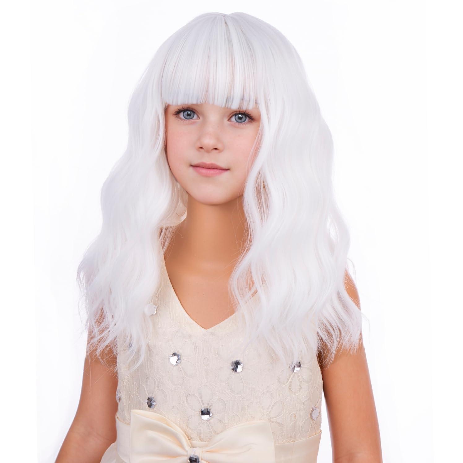 imageBlack Kids Child Wig Shoulder Length Black Wavy Wigs with Bangs for Gilrs Heat Resistant Synthetic Girls Wig Daily Wear WigsWhite