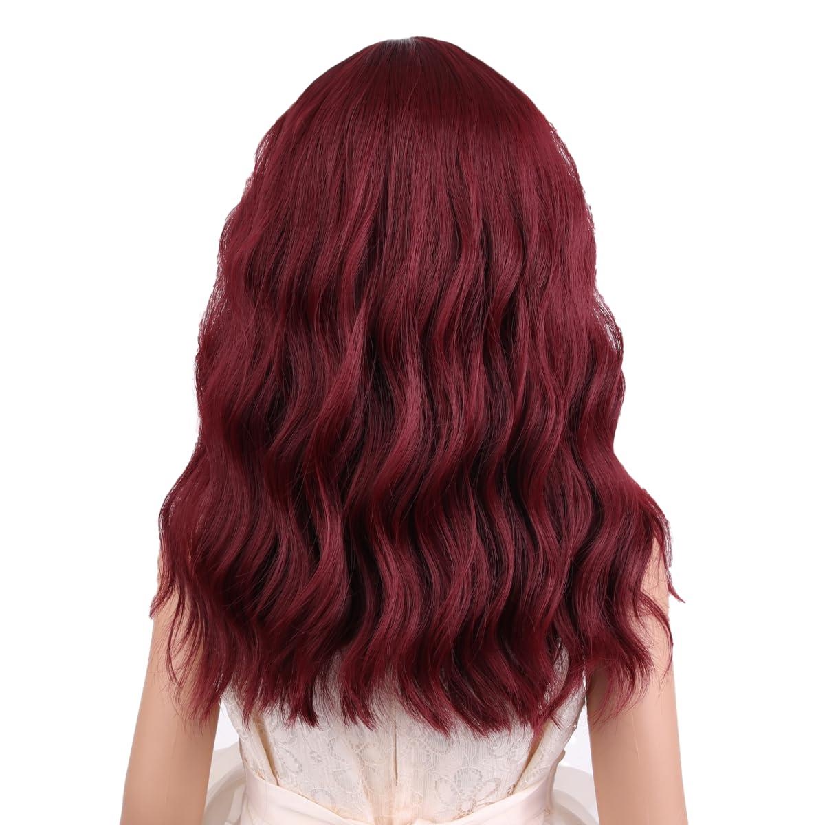 imageBlack Kids Child Wig Shoulder Length Black Wavy Wigs with Bangs for Gilrs Heat Resistant Synthetic Girls Wig Daily Wear WigsWine Red