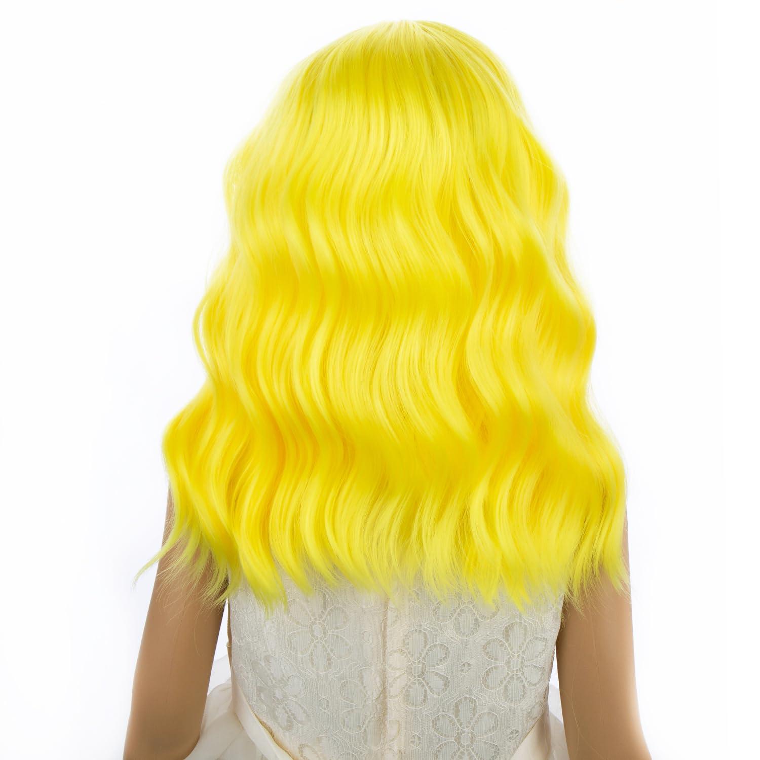 imageBlack Kids Child Wig Shoulder Length Black Wavy Wigs with Bangs for Gilrs Heat Resistant Synthetic Girls Wig Daily Wear WigsYellow