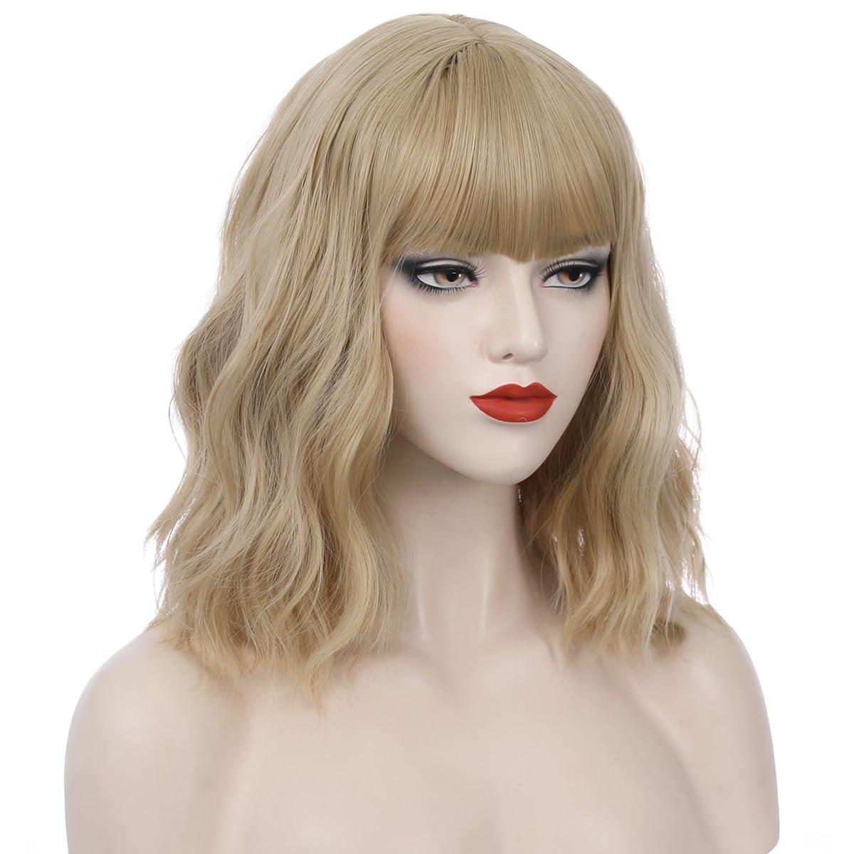 imageBlonde Wig Short Wavy Ash Blonde Wig with Bangs Flaxen Blonde Wigs for Women Girls Heat Resistant Synthetic WigsAsh BlondeAsh Blonde
