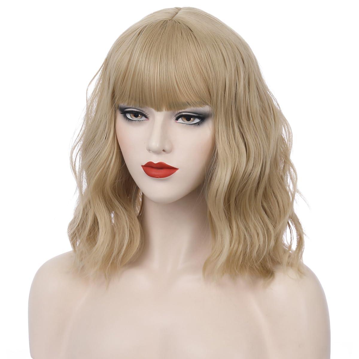imageBlonde Wig Short Wavy Ash Blonde Wig with Bangs Flaxen Blonde Wigs for Women Girls Heat Resistant Synthetic WigsAsh BlondeAsh Blonde