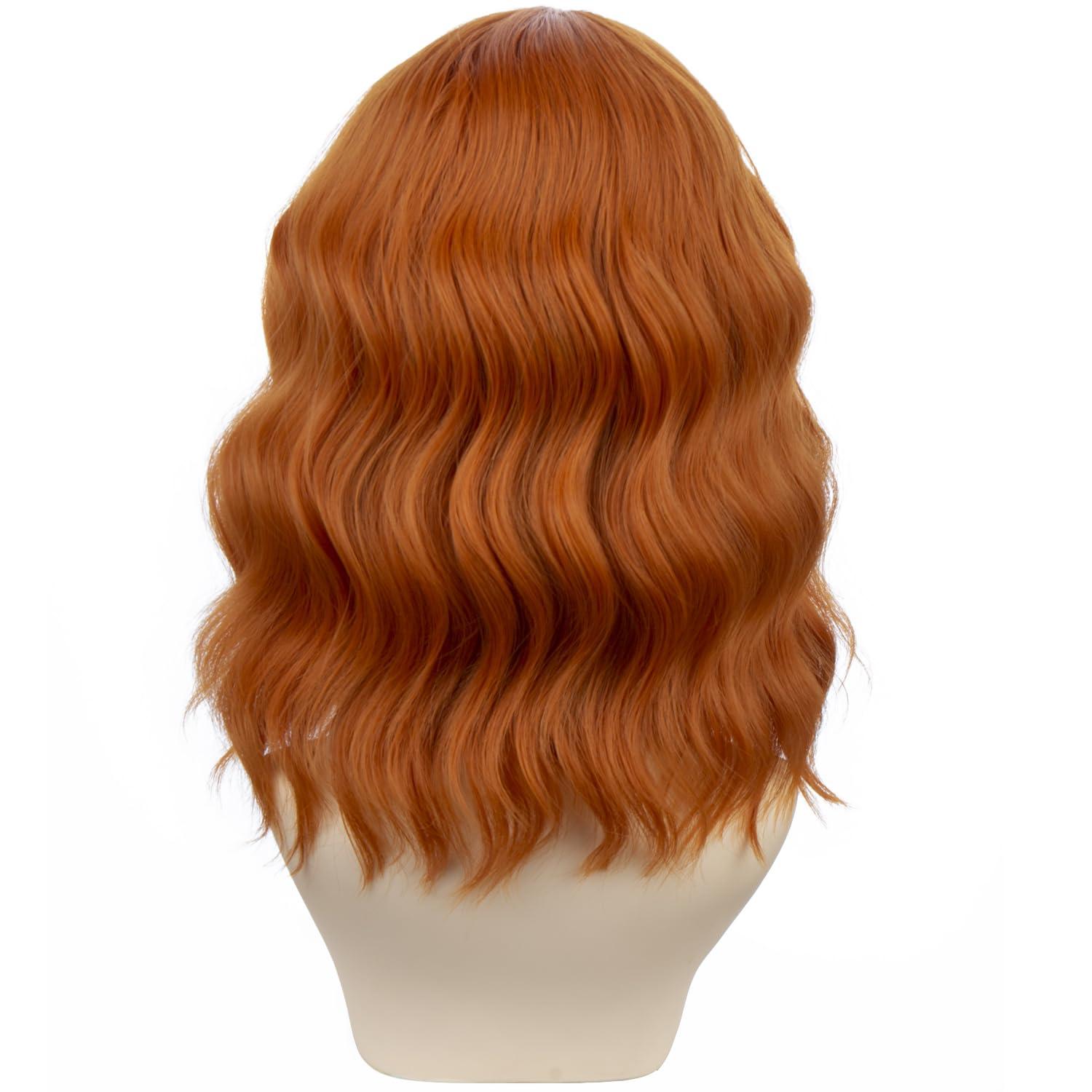 imageBlonde Wig Short Wavy Ash Blonde Wig with Bangs Flaxen Blonde Wigs for Women Girls Heat Resistant Synthetic WigsAsh BlondeDark Orange