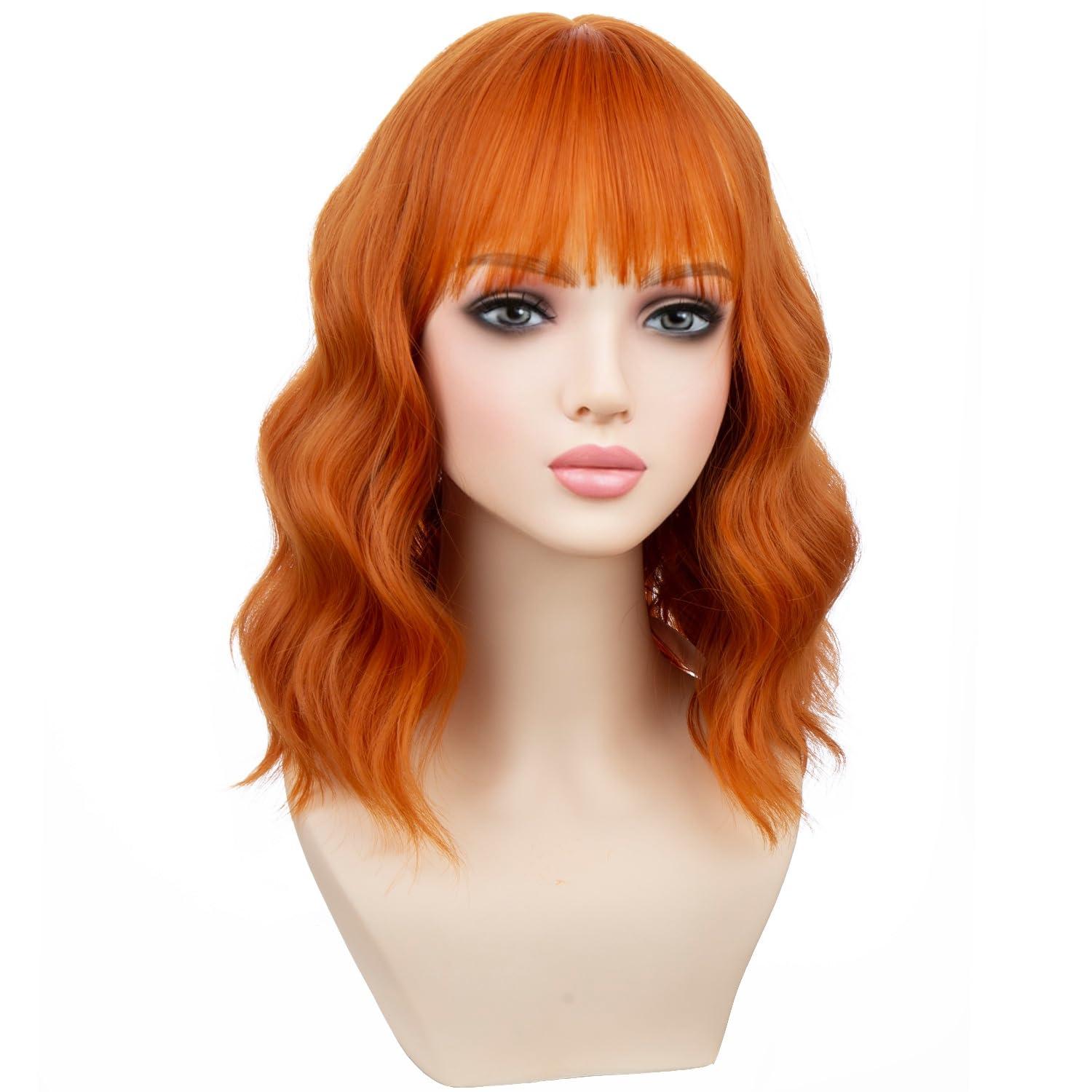 imageBlonde Wig Short Wavy Ash Blonde Wig with Bangs Flaxen Blonde Wigs for Women Girls Heat Resistant Synthetic WigsAsh BlondeDark Orange