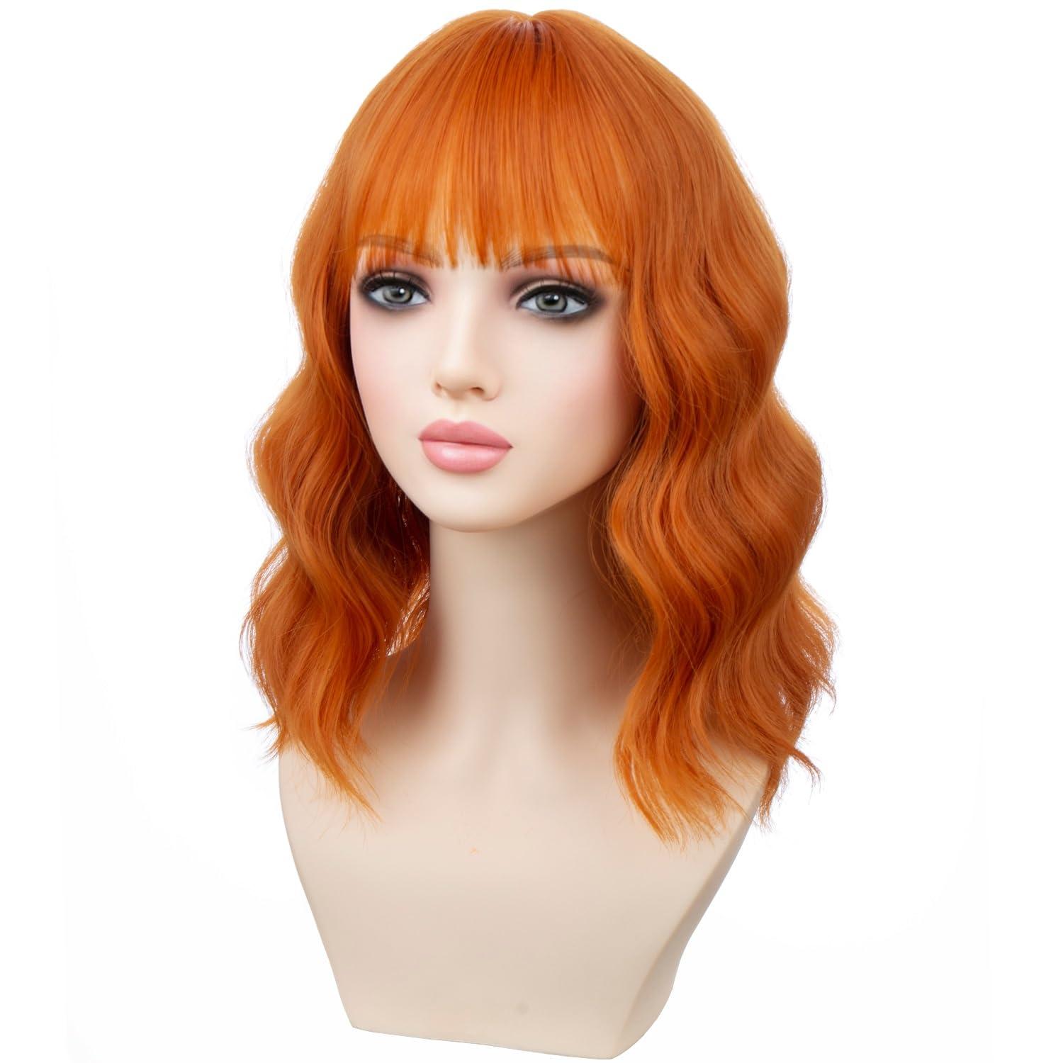 imageBlonde Wig Short Wavy Ash Blonde Wig with Bangs Flaxen Blonde Wigs for Women Girls Heat Resistant Synthetic WigsAsh BlondeDark Orange