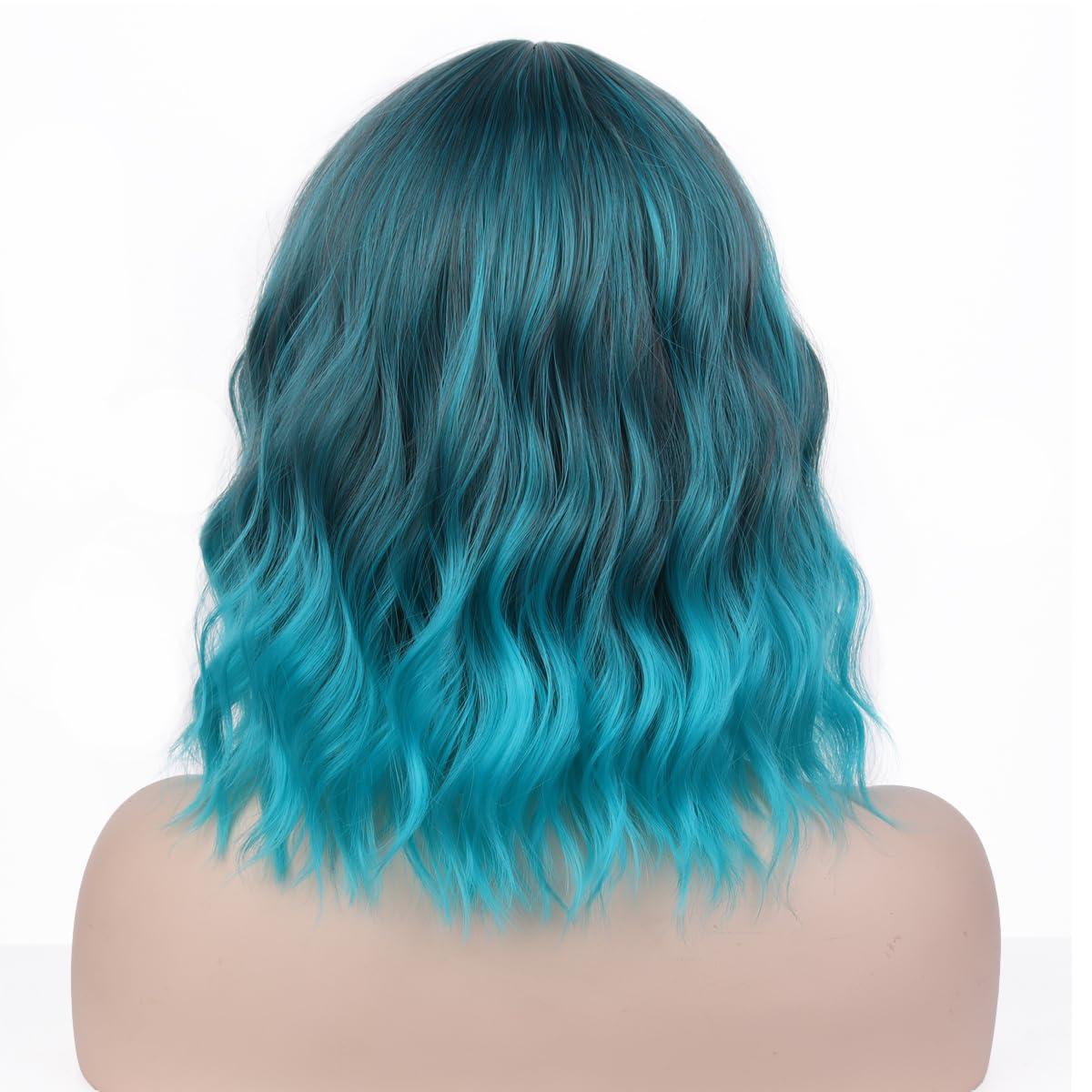 imageBlonde Wig Short Wavy Ash Blonde Wig with Bangs Flaxen Blonde Wigs for Women Girls Heat Resistant Synthetic WigsAsh BlondeMixed Blue