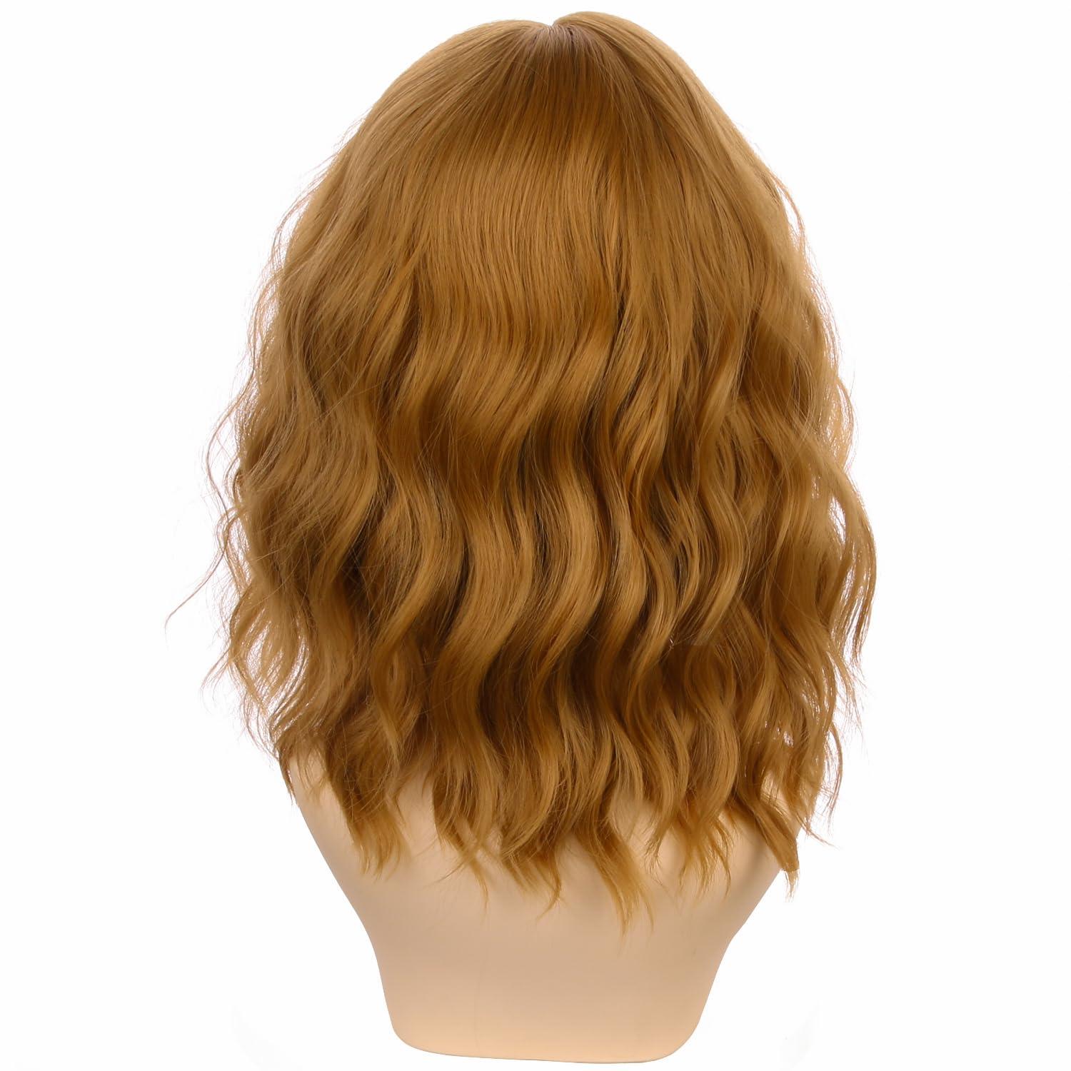 imageBlonde Wig Short Wavy Ash Blonde Wig with Bangs Flaxen Blonde Wigs for Women Girls Heat Resistant Synthetic WigsAsh BlondeStrawberry Blonde