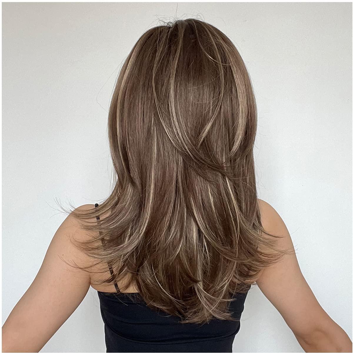 imageBrown Blonde Wig for Women Long Wavy Brown Wigs Brown Mixed Blonde Wigs Shoulder Length Layered Wig Heat Resistant Synthetic Wig with Wig CapBrown Mixed Blonde