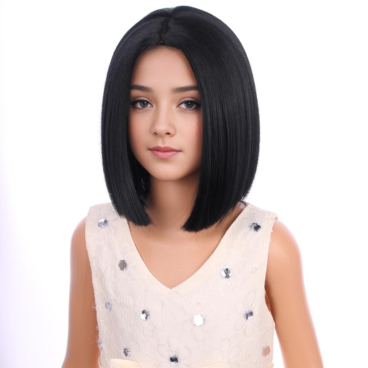 imageKids Orange Bob Wig Child Short Straight Ginger Bob Wig for Girls Cosplay Party Daily Wear Heat Resistant Synthetic Wig OrangeBlack