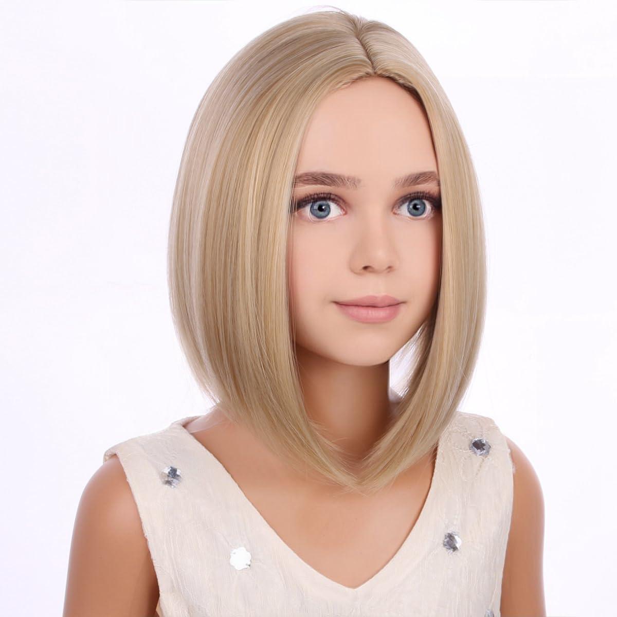 imageKids Orange Bob Wig Child Short Straight Ginger Bob Wig for Girls Cosplay Party Daily Wear Heat Resistant Synthetic Wig OrangeBlonde