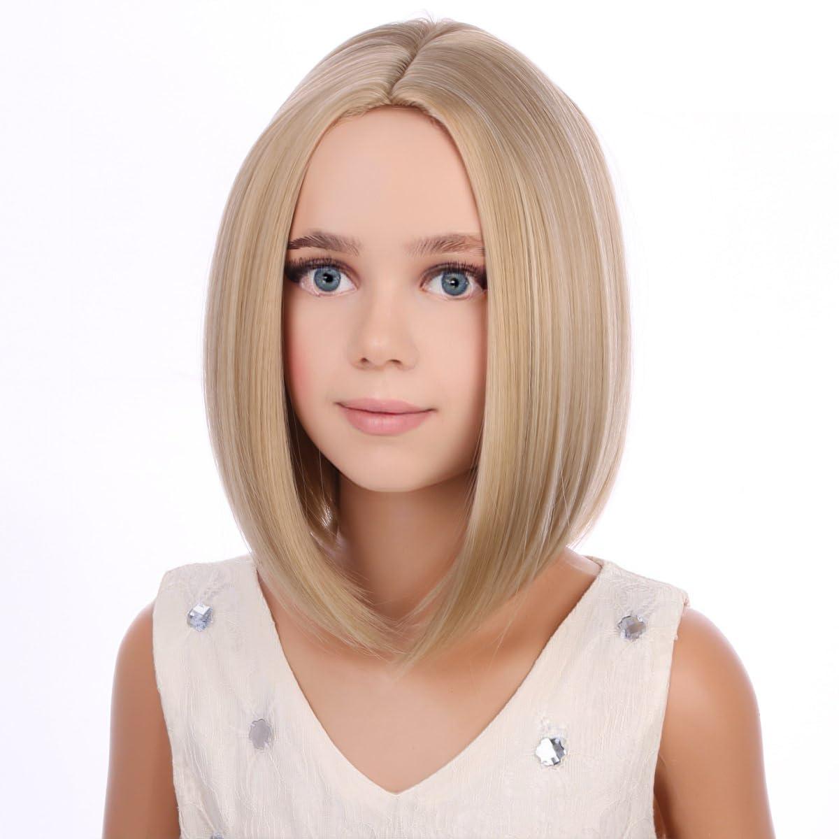 imageKids Orange Bob Wig Child Short Straight Ginger Bob Wig for Girls Cosplay Party Daily Wear Heat Resistant Synthetic Wig OrangeBlonde