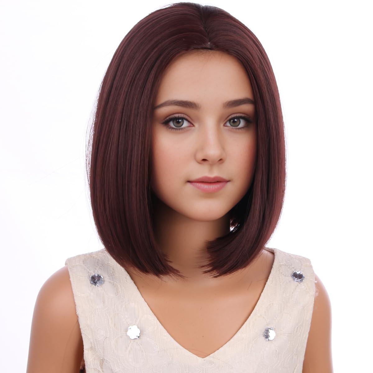 imageKids Orange Bob Wig Child Short Straight Ginger Bob Wig for Girls Cosplay Party Daily Wear Heat Resistant Synthetic Wig OrangeBrown