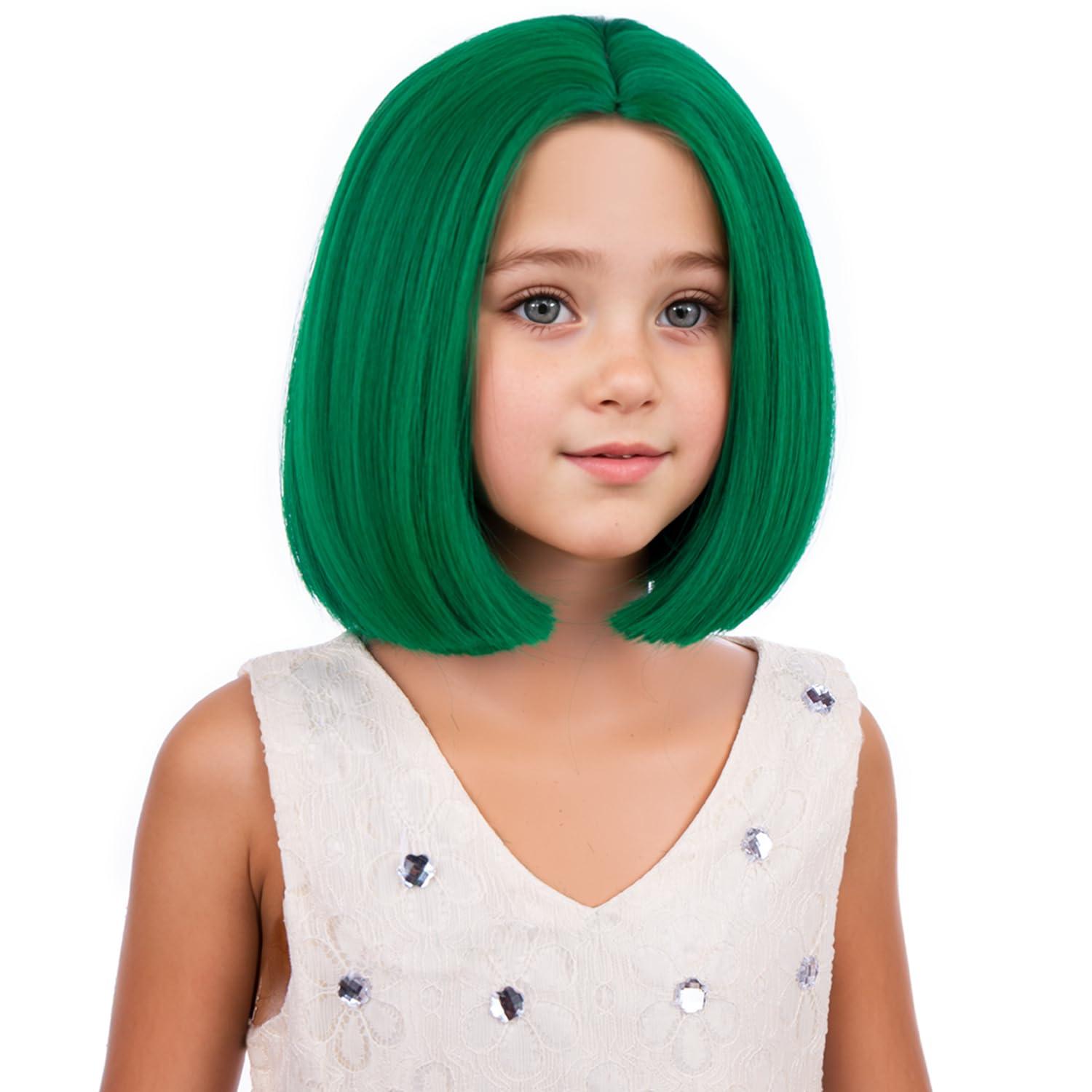 imageKids Orange Bob Wig Child Short Straight Ginger Bob Wig for Girls Cosplay Party Daily Wear Heat Resistant Synthetic Wig OrangeGreen
