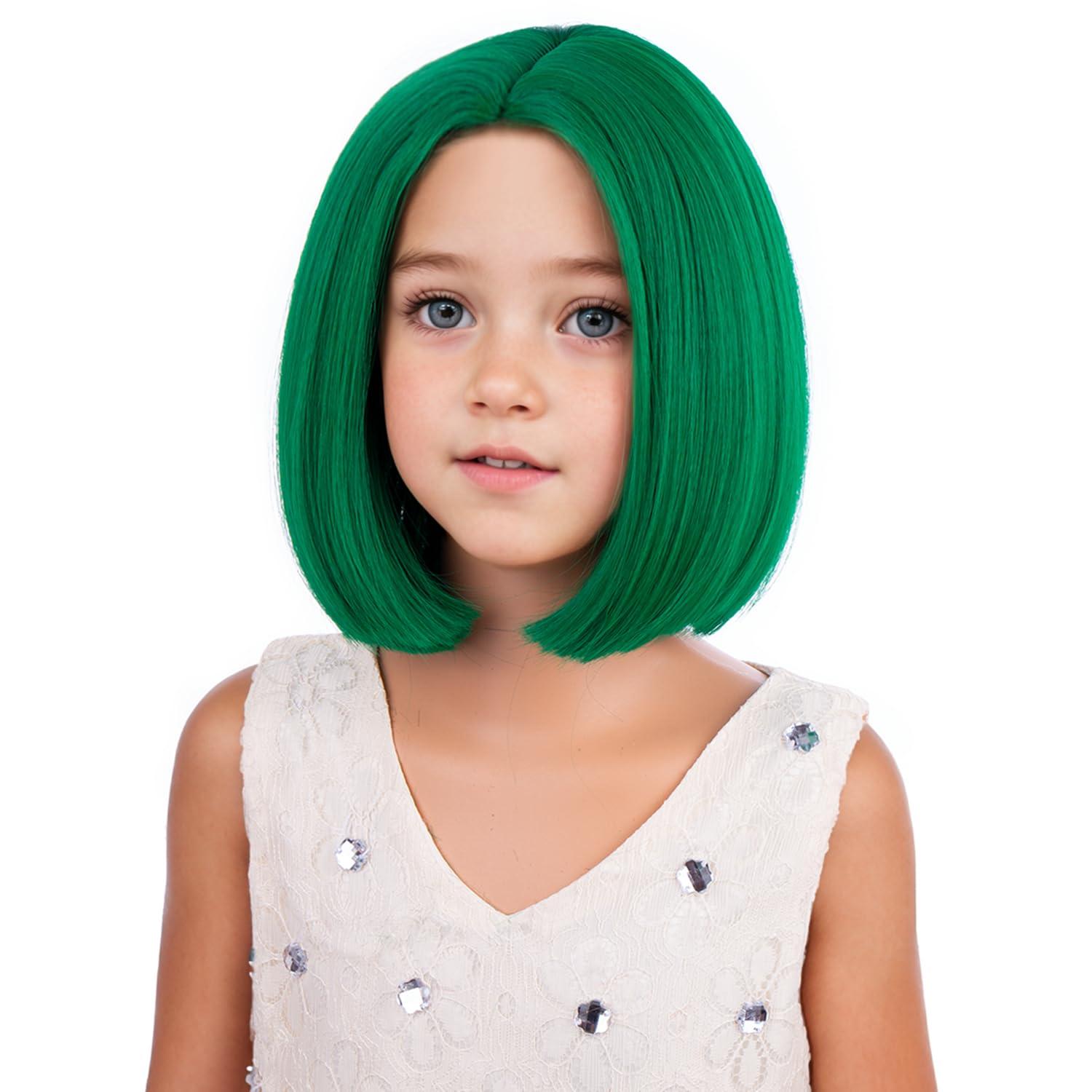imageKids Orange Bob Wig Child Short Straight Ginger Bob Wig for Girls Cosplay Party Daily Wear Heat Resistant Synthetic Wig OrangeGreen