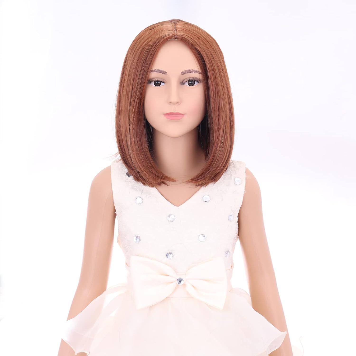 imageKids Orange Bob Wig Child Short Straight Ginger Bob Wig for Girls Cosplay Party Daily Wear Heat Resistant Synthetic Wig OrangeOrange