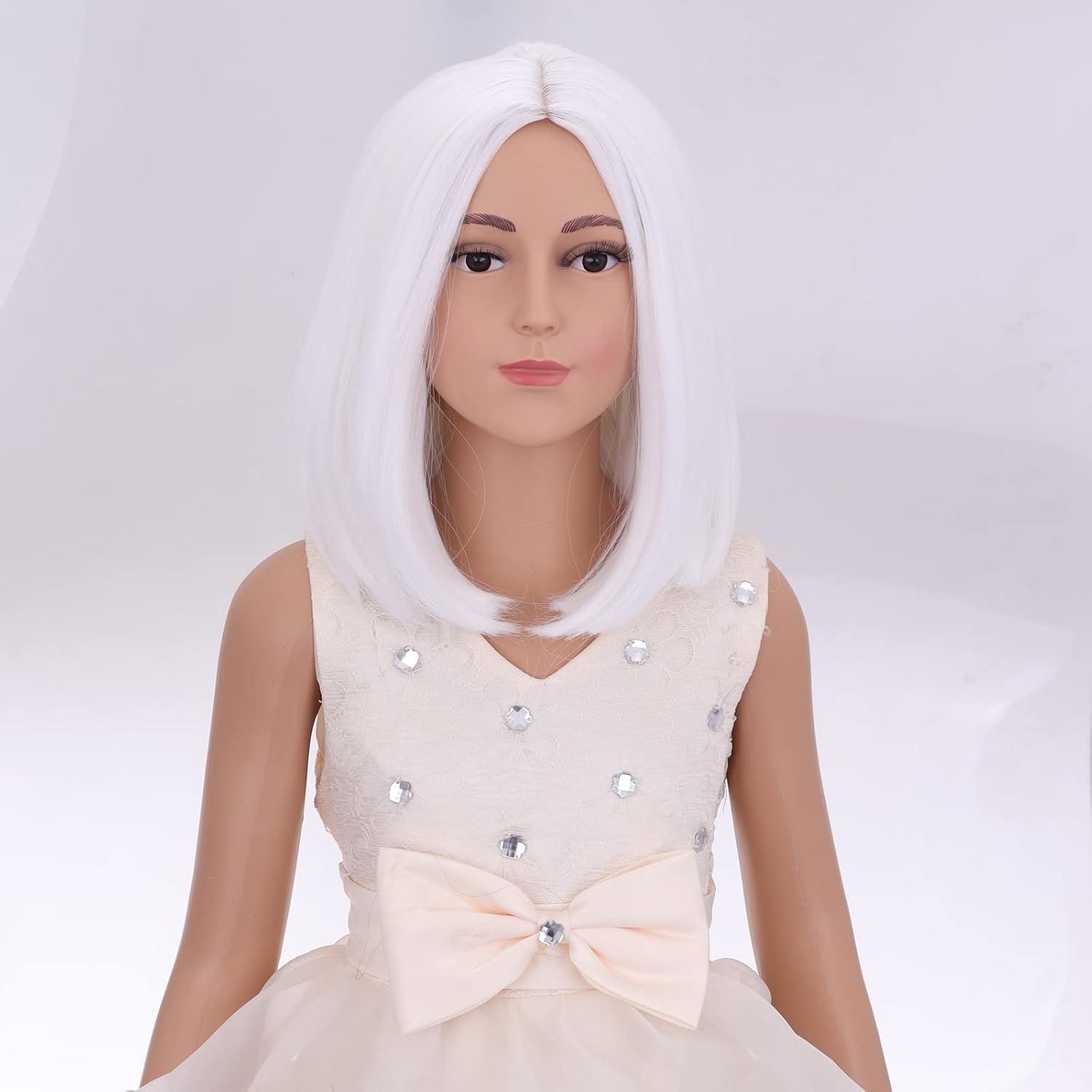 imageKids Orange Bob Wig Child Short Straight Ginger Bob Wig for Girls Cosplay Party Daily Wear Heat Resistant Synthetic Wig OrangeWhite