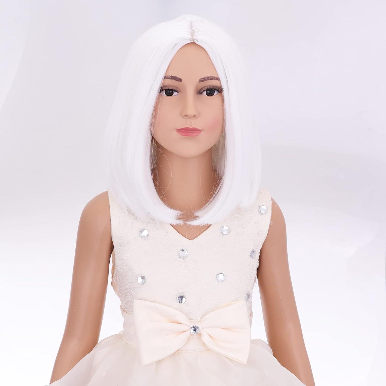 imageKids Orange Bob Wig Child Short Straight Ginger Bob Wig for Girls Cosplay Party Daily Wear Heat Resistant Synthetic Wig OrangeWhite