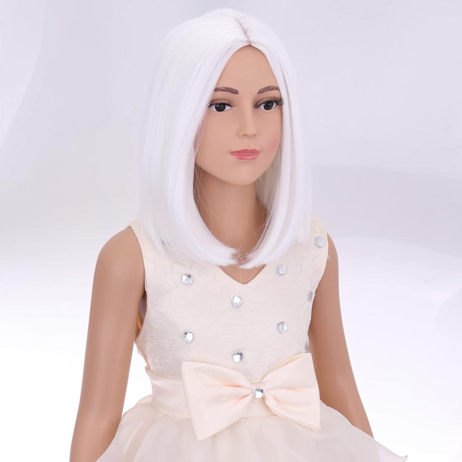 imageKids Orange Bob Wig Child Short Straight Ginger Bob Wig for Girls Cosplay Party Daily Wear Heat Resistant Synthetic Wig OrangeWhite