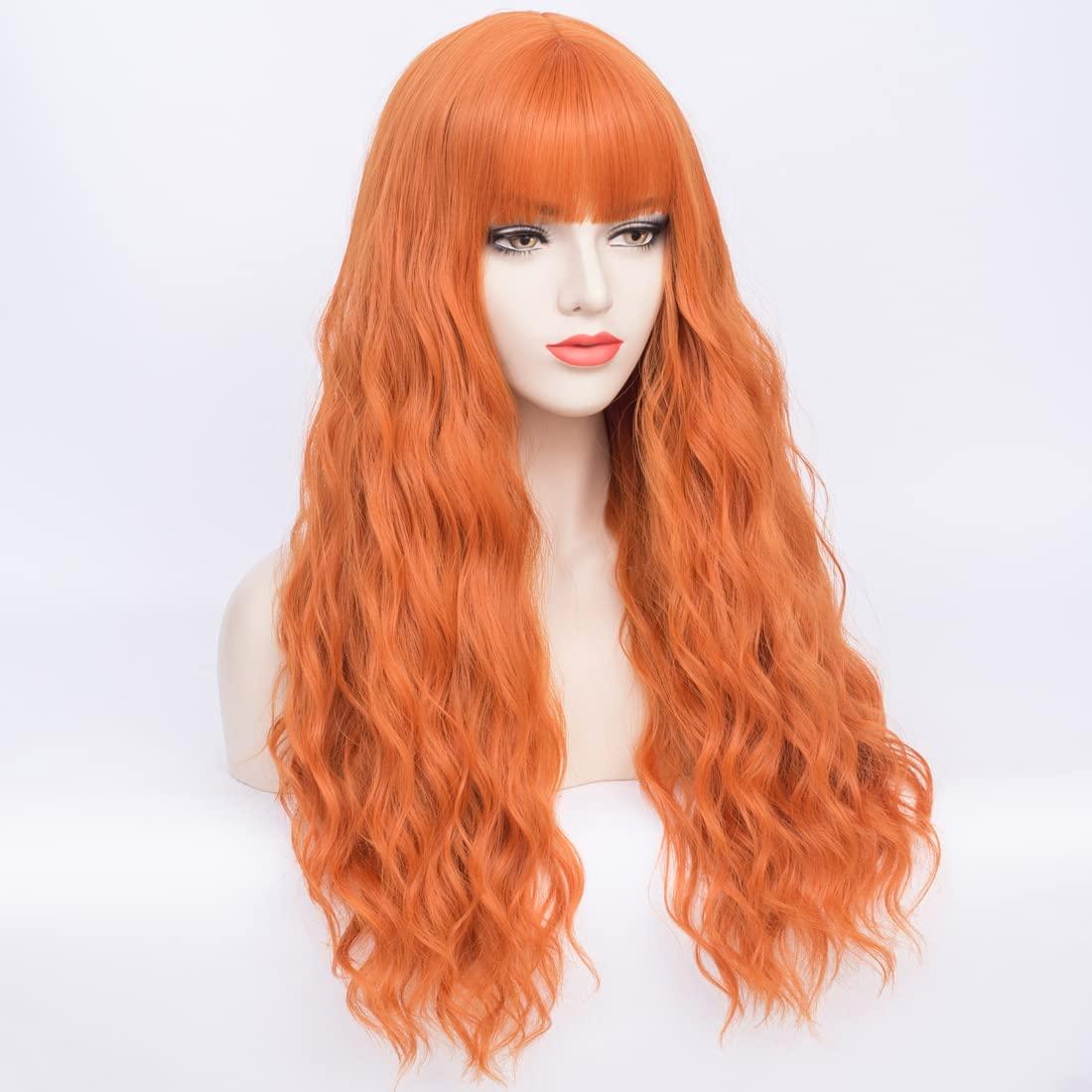 imageLong Blonde Wig with Bangs Long Curly Wavy Blonde Wigs for Women Mixed Blonde Synthetic Wig Mixed BlondeDark Orange