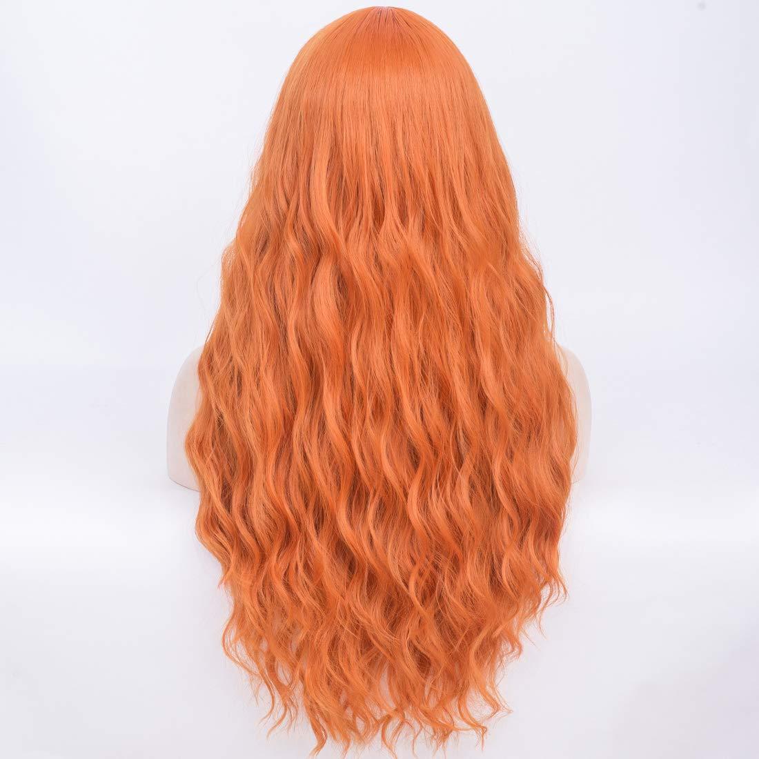 imageLong Blonde Wig with Bangs Long Curly Wavy Blonde Wigs for Women Mixed Blonde Synthetic Wig Mixed BlondeDark Orange