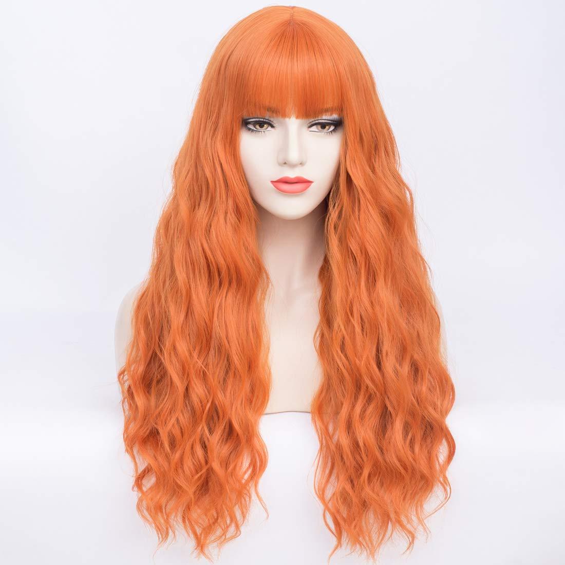 imageLong Blonde Wig with Bangs Long Curly Wavy Blonde Wigs for Women Mixed Blonde Synthetic Wig Mixed BlondeDark Orange