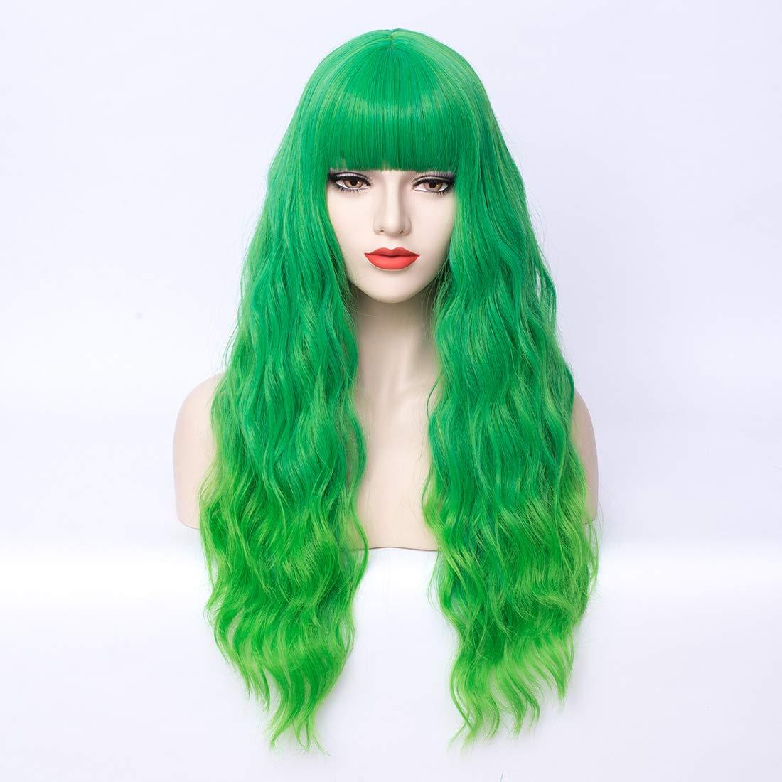 imageLong Blonde Wig with Bangs Long Curly Wavy Blonde Wigs for Women Mixed Blonde Synthetic Wig Mixed BlondeGreen