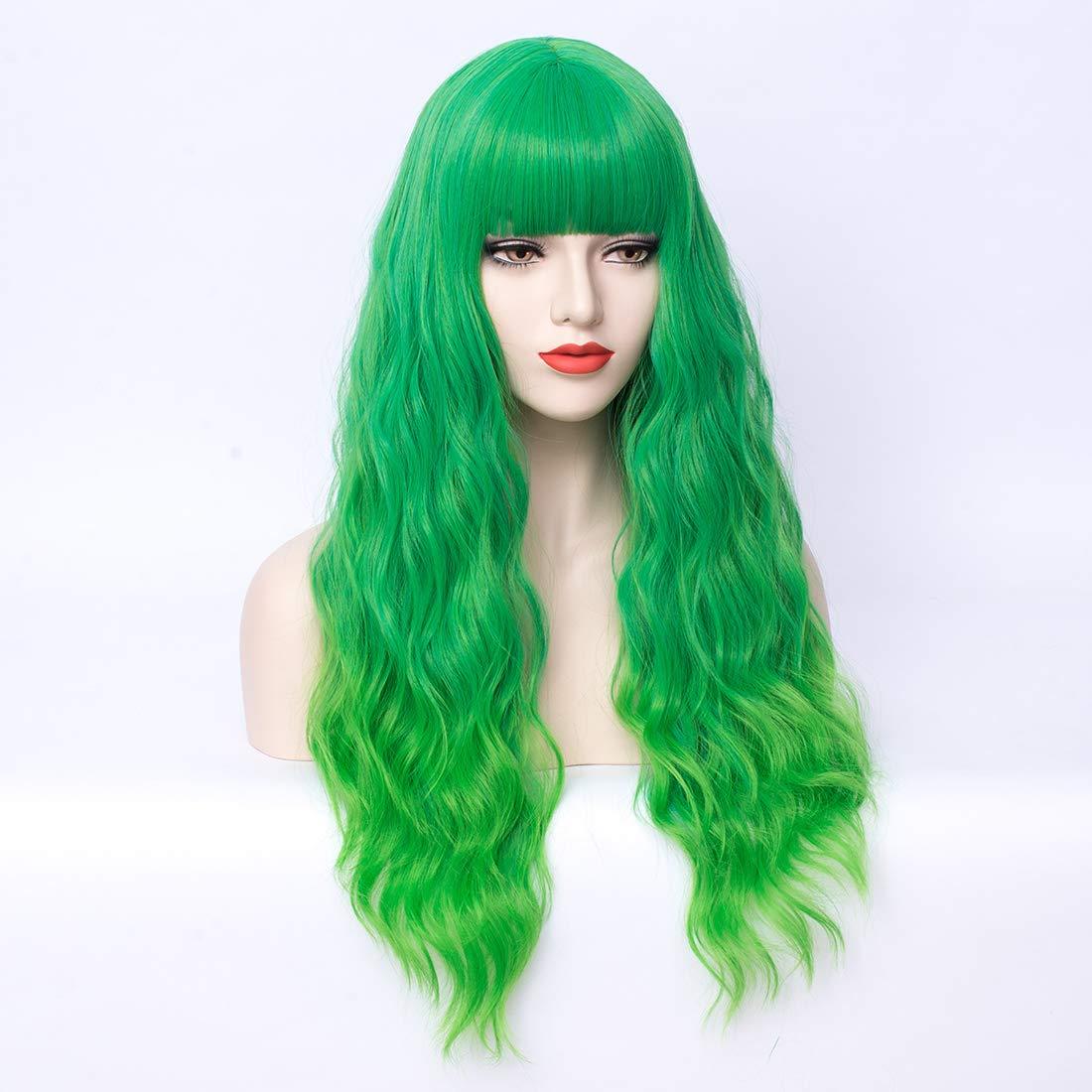 imageLong Blonde Wig with Bangs Long Curly Wavy Blonde Wigs for Women Mixed Blonde Synthetic Wig Mixed BlondeGreen