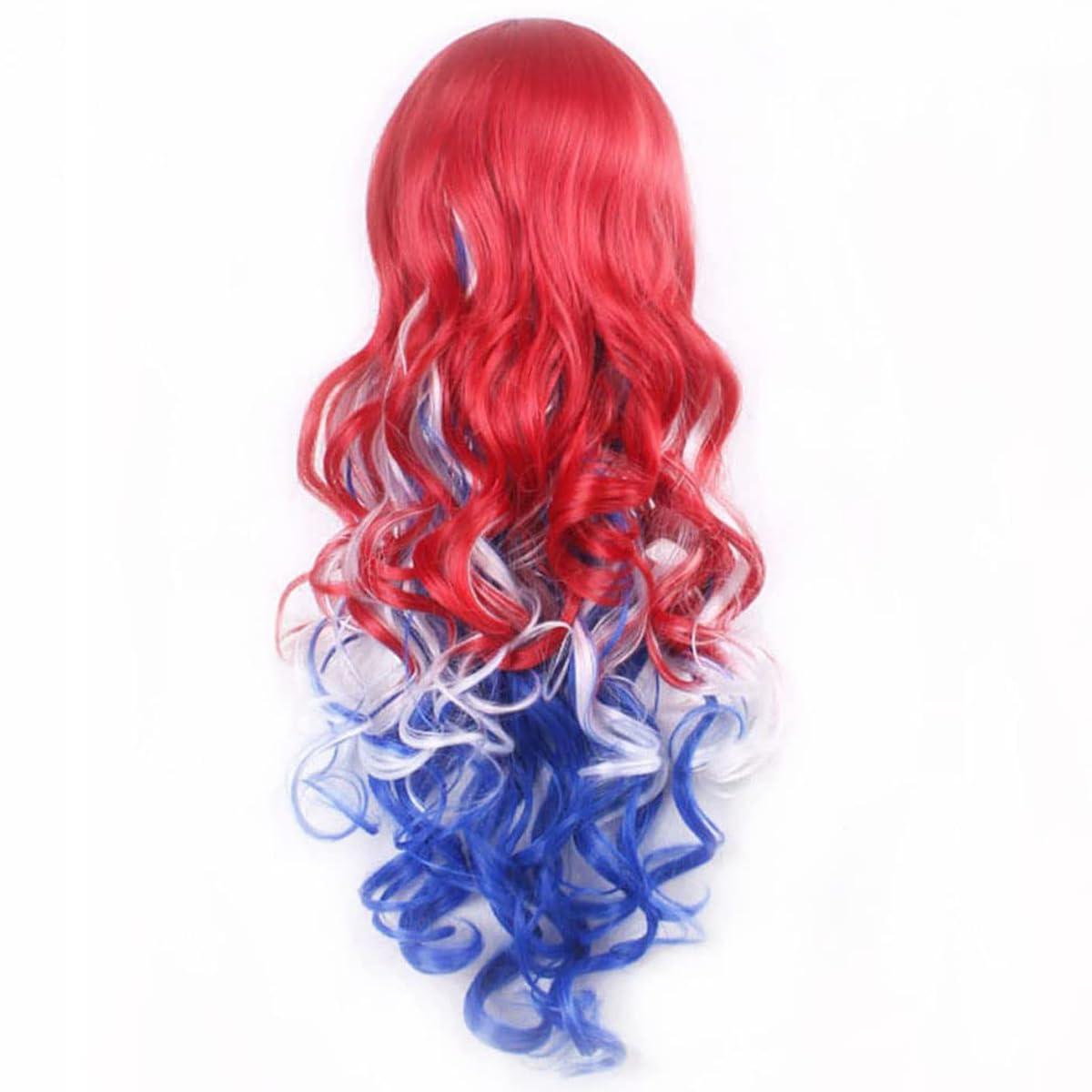 imageLong Blonde Wig with Bangs Long Curly Wavy Blonde Wigs for Women Mixed Blonde Synthetic Wig Mixed BlondeRed Blue and White