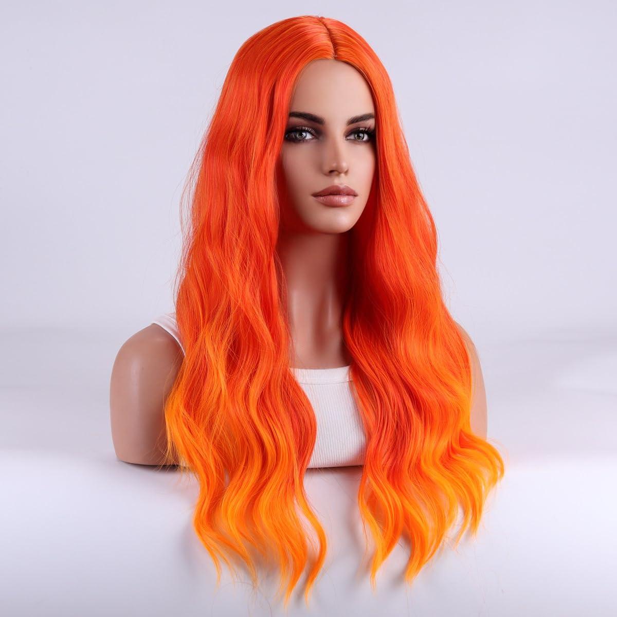 imageOmbre Blonde Wigs for Women Long Brown Mixed Blonde Wigs Long Wavy Curly Highlights Wig Heat Resistant Synthetic Wig with Wig Cap Ombre Brown BlondeOrange Ombre
