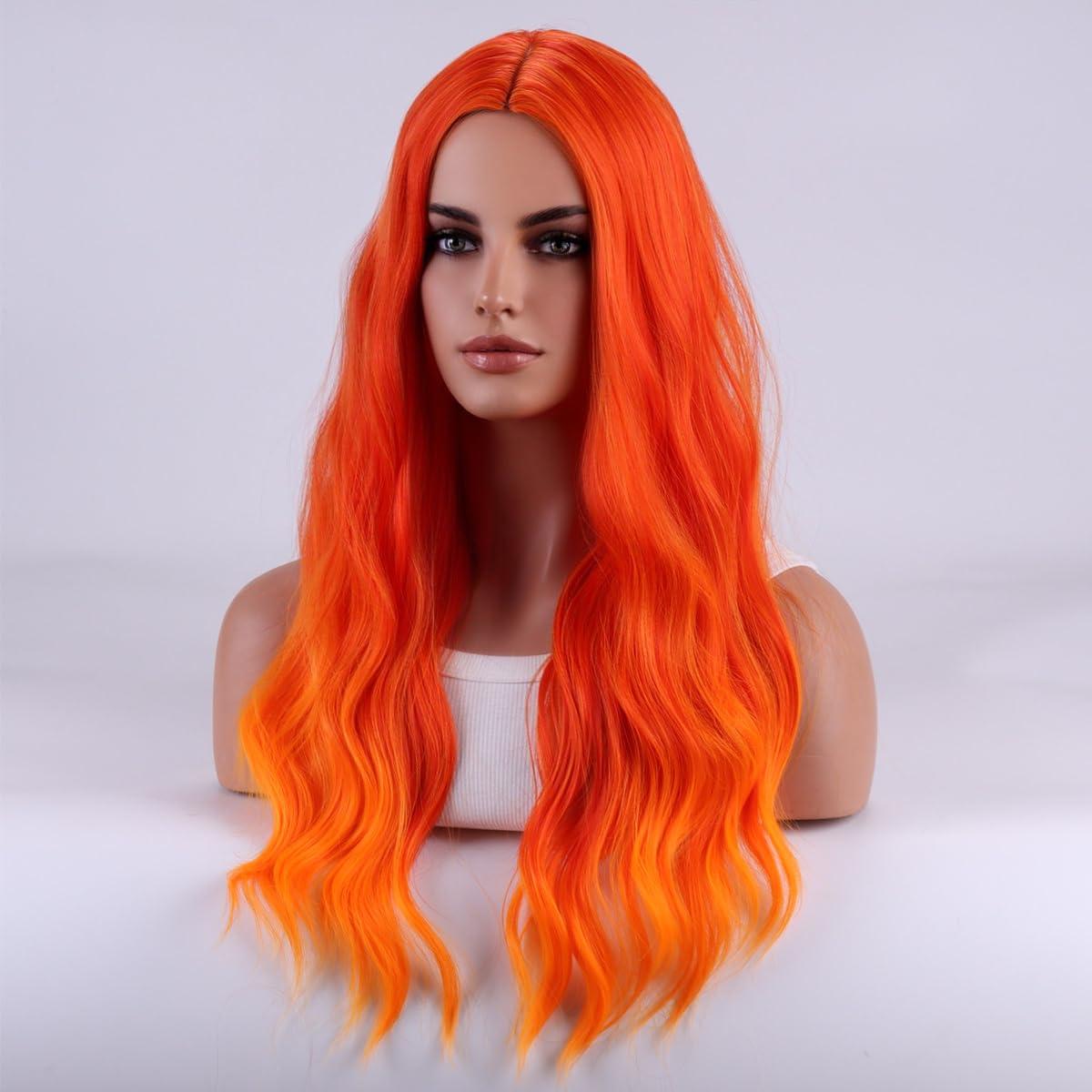 imageOmbre Blonde Wigs for Women Long Brown Mixed Blonde Wigs Long Wavy Curly Highlights Wig Heat Resistant Synthetic Wig with Wig Cap Ombre Brown BlondeOrange Ombre