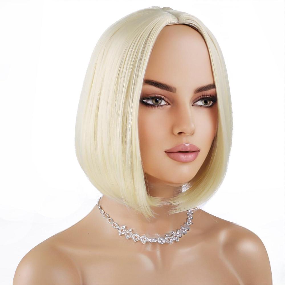 imageBlack Bob Wig for Women Short Black Wigs Straight Middle Part Black Hair Wig Natural Looking Heat Resistant Synthetic WigsLight Blonde