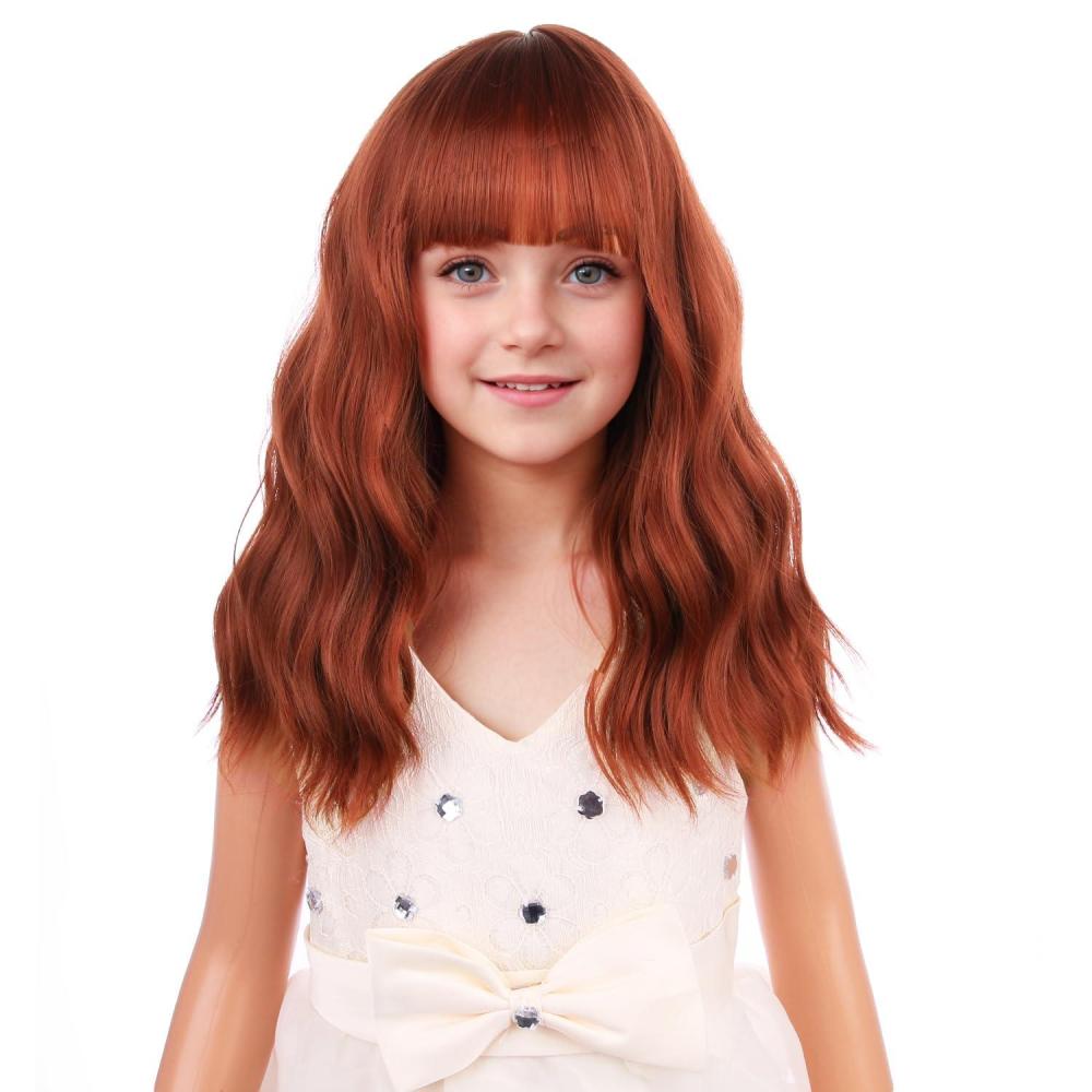 imageBlack Kids Child Wig Shoulder Length Black Wavy Wigs with Bangs for Gilrs Heat Resistant Synthetic Girls Wig Daily Wear WigsDark Orange