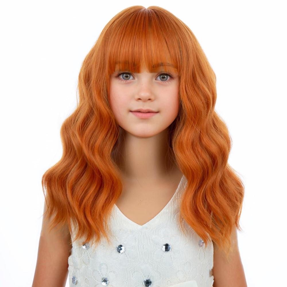 imageBlack Kids Child Wig Shoulder Length Black Wavy Wigs with Bangs for Gilrs Heat Resistant Synthetic Girls Wig Daily Wear WigsGinger