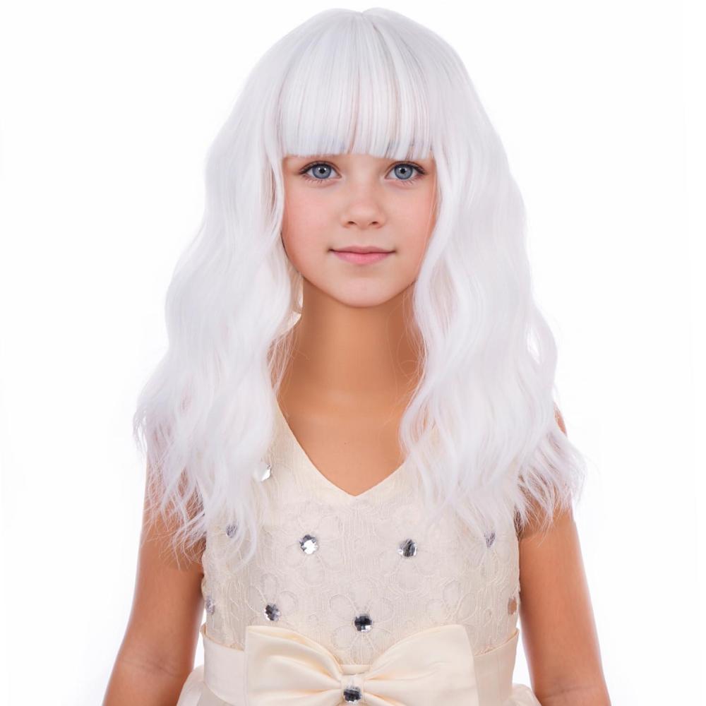 imageBlack Kids Child Wig Shoulder Length Black Wavy Wigs with Bangs for Gilrs Heat Resistant Synthetic Girls Wig Daily Wear WigsWhite