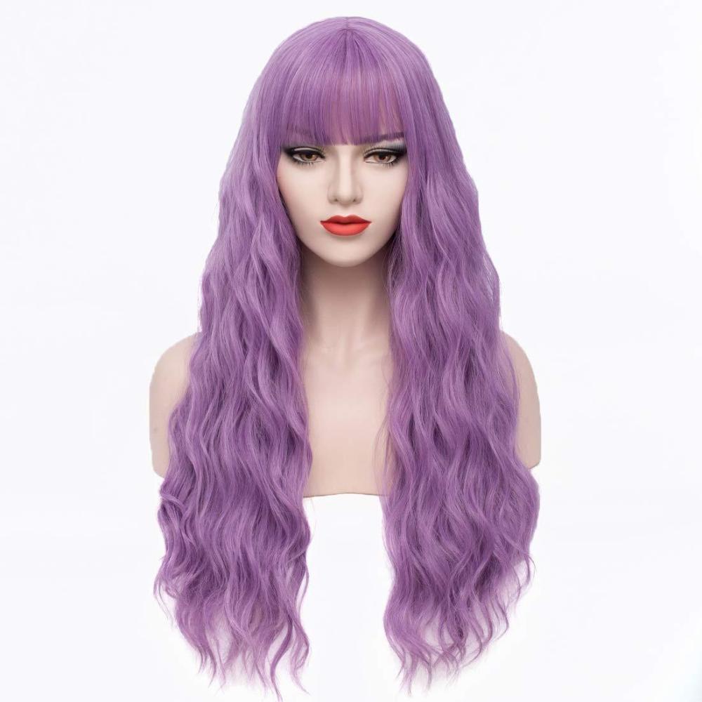 imageLong Blonde Wig with Bangs Long Curly Wavy Blonde Wigs for Women Mixed Blonde Synthetic Wig Mixed BlondeLavender Purple
