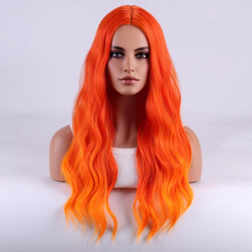 imageOmbre Blonde Wigs for Women Long Brown Mixed Blonde Wigs Long Wavy Curly Highlights Wig Heat Resistant Synthetic Wig with Wig Cap Ombre Brown BlondeOrange Ombre