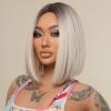 imageBlonde Bob Wig for Women Short Straight Ombre Blonde Wig Blonde Mixed Brown Wig with Dark Roots Heat Resistant Synthetic Wig with Wig Cap Ombre Blonde
