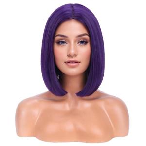 Black Bob Wig for Women Short Black Wigs Straight Middle Part Black Hair Wig Natural Looking Heat Resistant Synthetic Wigs(Dark Purple)
